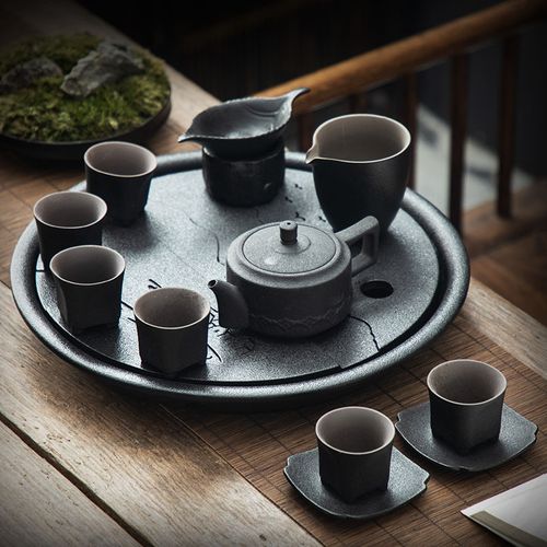 淘瓷八 日式功夫茶具套装家用茶壶茶杯 复古陶瓷储水茶盘茶台茶海